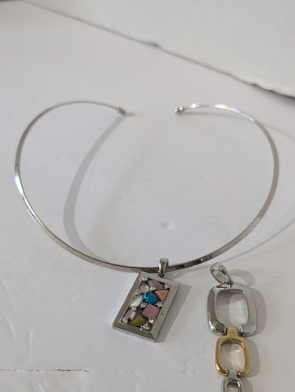 VTG Lady Remington Silver Tone Collar Choker Necklace with 2 Pendants